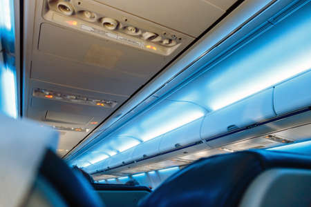 interior of the passenger airplane, shallow DOFの写真素材