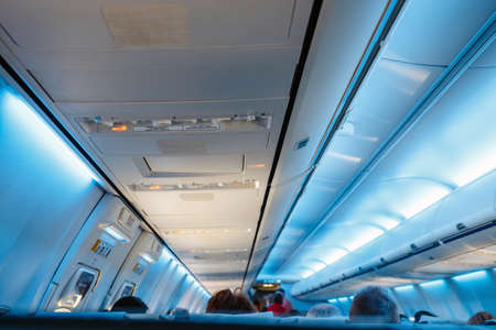 interior of the passenger airplane, shallow DOFの写真素材