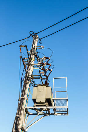 High voltage circuit breaker in a power substationの写真素材