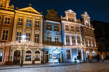 Poznan, Poland, January 01, 2020: historical city hall in Poznan by night, Polandのeditorial素材