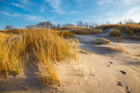 Sunset on the beach, Baltic Sea in Kolobrzeg, Poland.の写真素材