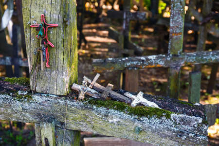 Grabarka, Poland -June 10, 2019: old wooden orthodox crosses in Grabarka Mounth, Eastern Orthodox Church in Polandのeditorial素材