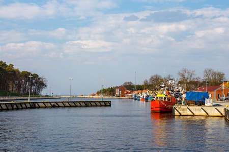 Poland, Mrzezyno - April 05, 2019: Rega River estuary in Mrzezyno town on the Baltic Sea coast