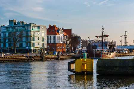 Kolobrzeg, Poland - December 31, 2020: harbor and the lighthouse in Kolobrzeg, West Pomerania, Polandのeditorial素材