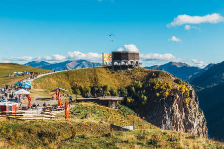 Gudauri, Georgia, 26 September, 2021: Treaty of Georgievsk Monument located on the Georgian Military Highway between the ski resort town of Gudauri and the Jvari passのeditorial素材