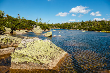 A small mountain lake in the Karkonosze Mountains, Polandの写真素材