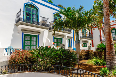 A street scene in Puerto de Mogan Gran Canaria, Canary Islands, Spainの写真素材