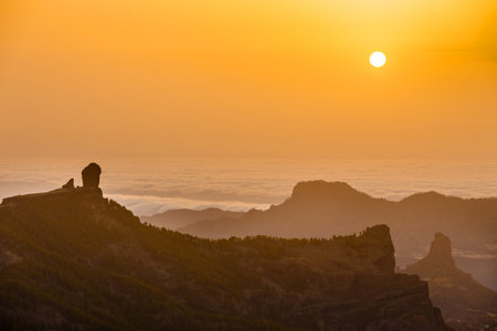 Sunset from the top of Pico de las Nieves, Gran Canaria Island.の写真素材