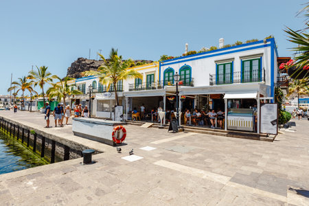 Puerto de Mogan, Gran Canaria, Spain, July 18, 2022: View of the marina in Puerto de Mogan, Gran Canariaのeditorial素材