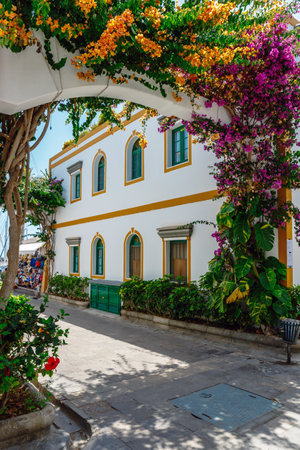 Architecture of Puerto de Mogan, a fishing port, Gran Canaria, Spain. Puerto de Mogan is called Little Venice of the canariesの写真素材