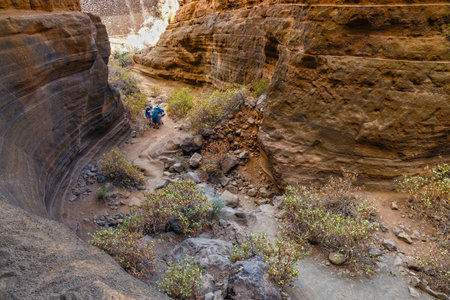Gran Canaria, July 17, 2022: Scenic limestone canyon, Barranco de las Vacas in Gran Canaria, Canary islands, Spainのeditorial素材