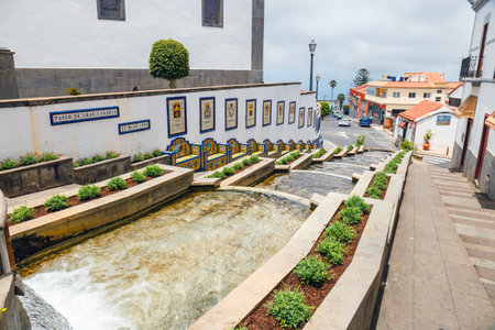 Firgas, Gran Canaria, Spain, July 19, 2022: famous Paseo de Canarias street on Firgas, Gran Canaria, Canary Islands, Spainfamous Paseo de Canarias street on Firgas, Gran Canaria, Canary Islands, Spainのeditorial素材