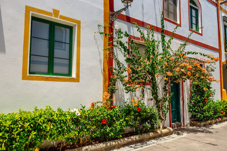 Architecture of Puerto de Mogan, a fishing port, Gran Canaria, Spain. Puerto de Mogan is called Little Venice of the canariesの写真素材