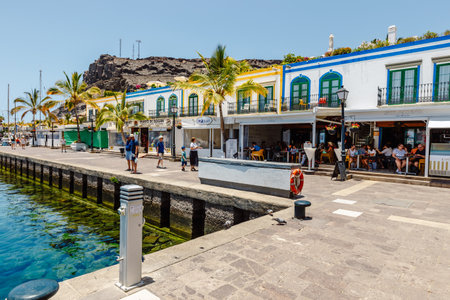 Puerto de Mogan, Gran Canaria, Spain, July 18, 2022: View of the marina in Puerto de Mogan, Gran Canariaのeditorial素材