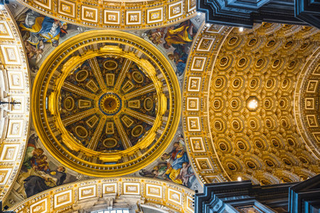 Vatican, Italy - November 25, 2023: Interior of St. Peter's basilica ceiling fresco, Vatican, Italy.のeditorial素材
