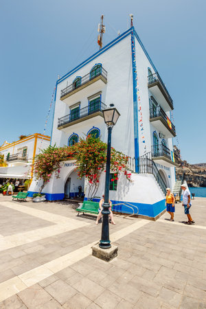 Puerto de Mogan, Gran Canaria, Spain, July 18, 2022: View of the marina in Puerto de Mogan, Gran Canariaのeditorial素材