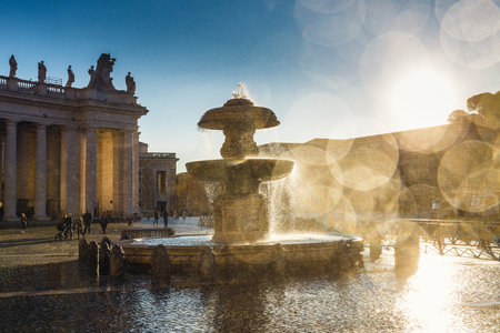 view of the Fountain in Saint Peter's Square in the Vatican, Romeの写真素材