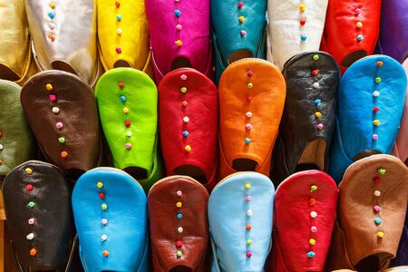 Multicolored slippers on the soukの写真素材