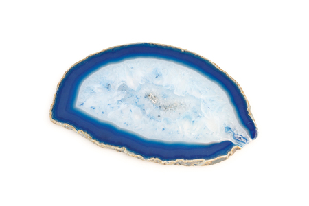 Blue agate mineral on white backgroundの写真素材