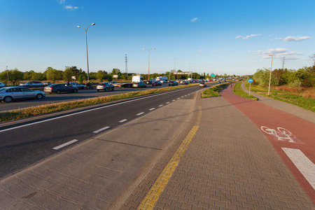 Traffic jam along bicycle roadの写真素材