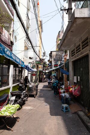 Ho Chi Minh City (Saigon)Vietnam - march 7 2017: typical narrow streets of Saigonespecially difficult to find for tourists looking for a hotel.のeditorial素材