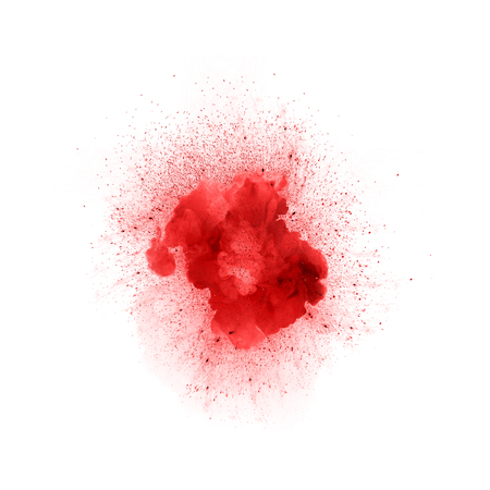 Abstract fire explosion, red color with sparks isolated on white backgroundの写真素材