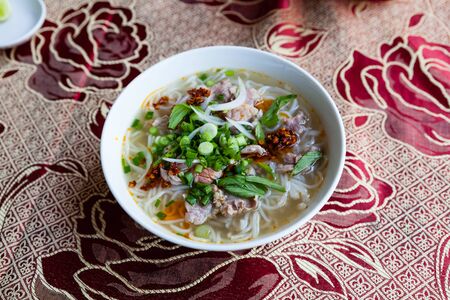 Pho soup, typical vietnamese noodle soup with beefの写真素材