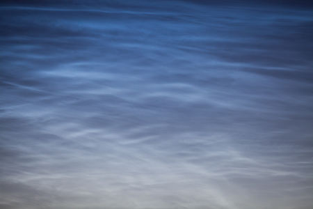 Noctilucent cloud (NLC, night clouds), cloud-like phenomena in mesosphere. They are highest clouds in Earth's atmosphere, at altitudes 76-85km. Night clouds are composed of tiny crystals of water ice covering dust. It is believed that dust comes from micrの写真素材
