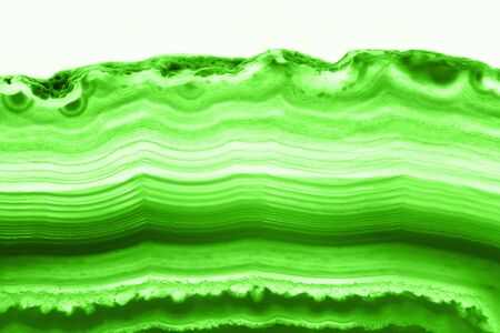 Abstract background - intense green agate cross section slice mineral isolated on white backgroundの写真素材