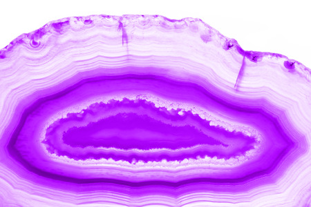 Abstract background, ultra violet pruple agate mineral cross section isolated on white backgroundの写真素材