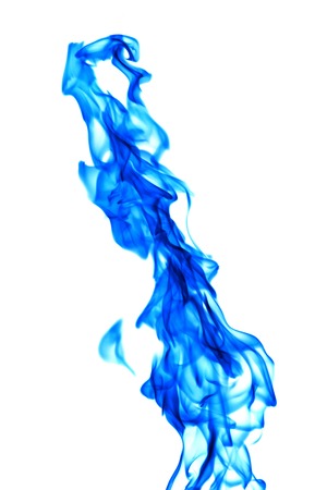 Blue fire flame isolated on white backgroundの写真素材
