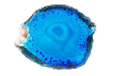 Abstract background, round blue agate round slice mineral isolated on whiteの写真素材