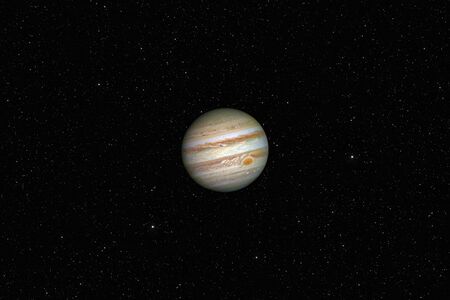 Planet Jupiter against dark starry sky background in Solar Systemの写真素材