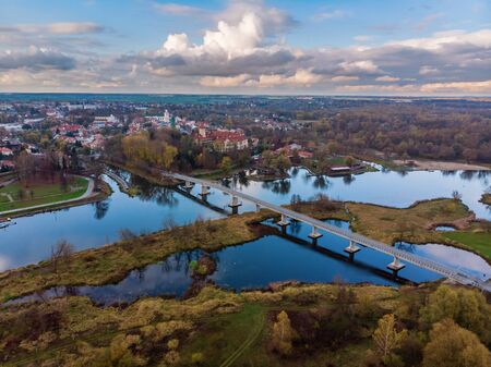 Aerial view of Pultusk city by river Narew in mazovian voivodeship, Polandの写真素材