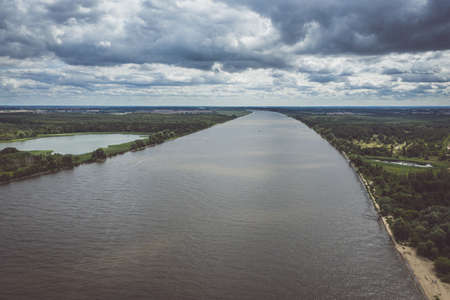 Aerial view of the Vistula river mouth to the Baltic sea, tone down image