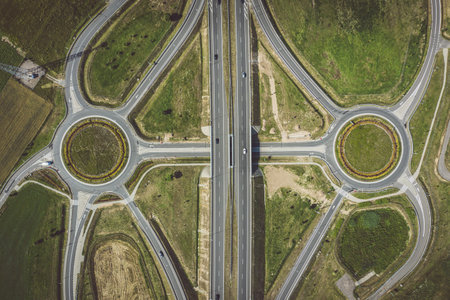 Junction on highway top down aerial view
