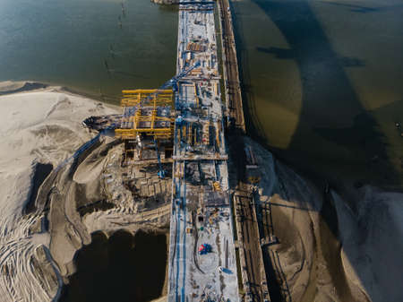Construction of a bridge, aerial viewの写真素材
