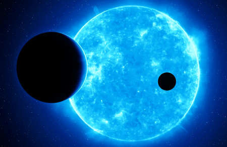 Two exoplanets against blue dwarfの写真素材