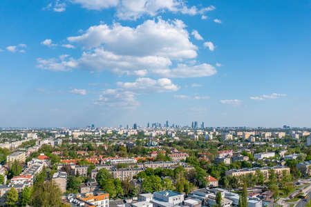 Warsaw, distant city center seen from Bielanyの写真素材