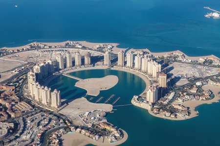 Aerial view of Viva Bahriya towers, Doha, Qatarの写真素材