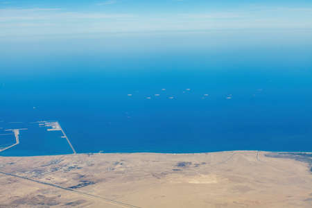 Aerial view of Persian Gulf shore, Qatarの写真素材