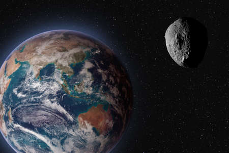 Asteroid approaching planet Earth