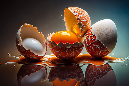 - Easter holiday table with decorative eggs, generative aiの写真素材