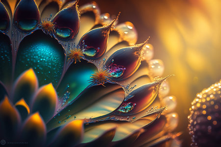 - Abstract macro fantasy of dew drops on colorful background 3, generative aiの素材
