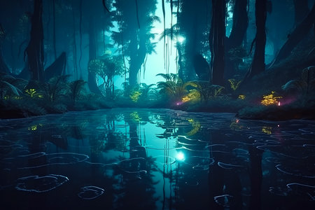 - exotic night Fairy forest with mystical light 2, generative aiの素材