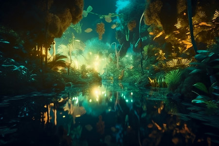 - exotic night Fairy forest with mystical light   generative aiの素材