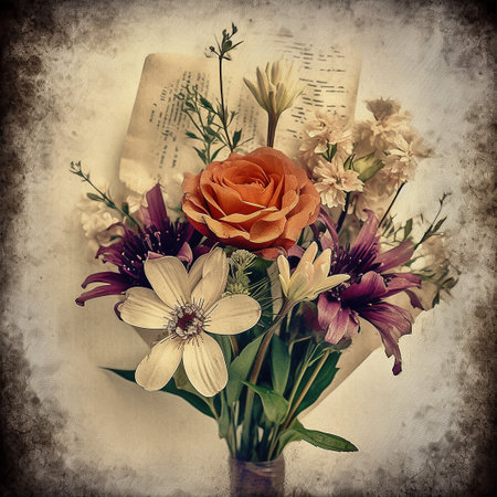 - flowers on old paper, vintage 4, generative aiの素材