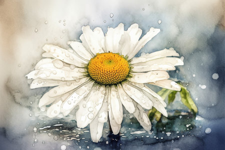 - watercolor painting with white daisy on meadow 8,generative aiの素材