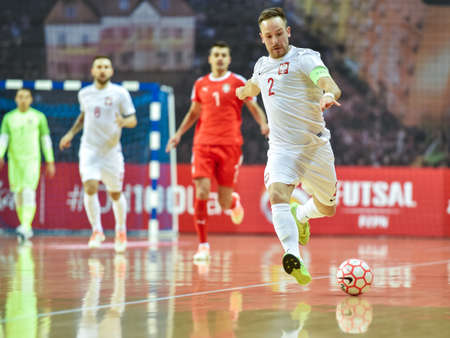 LUBIN, POLAND -  DECEMBER 2, 2019: Futsal friendly match between Poland vs Serbia 4:1. In action Michal Kubik.のeditorial素材