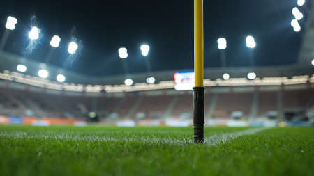 Close up flag's pole in the corner of soccer pitchの写真素材